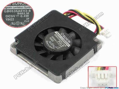 72702 SUNON GB0535AEV2-8 Cooling Fan  B662.M, bw35x35x7.5, w85x3x3, 5V 0.4W, Bare Fan SUNON GB0535AEV2-8 Cooling Fan  