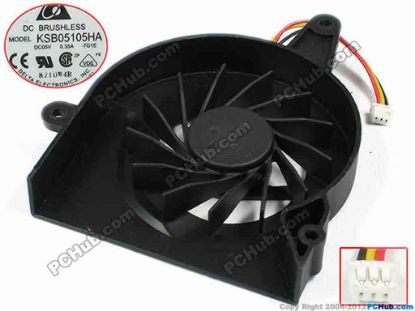 72732 Delta Electronics KSB05105HA Cooling Fan  -7G1E, bw65x65x13, w45x3x3, 5V 0.35A, Bare Fan Delta Electronics KSB05105HA Cooling Fan  