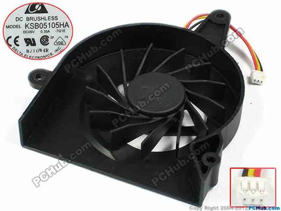 72732 Delta Electronics KSB05105HA Cooling Fan  -7G1E, bw65x65x13, w45x3x3, 5V 0.35A, Bare Fan Delta Electronics KSB05105HA Cooling Fan  