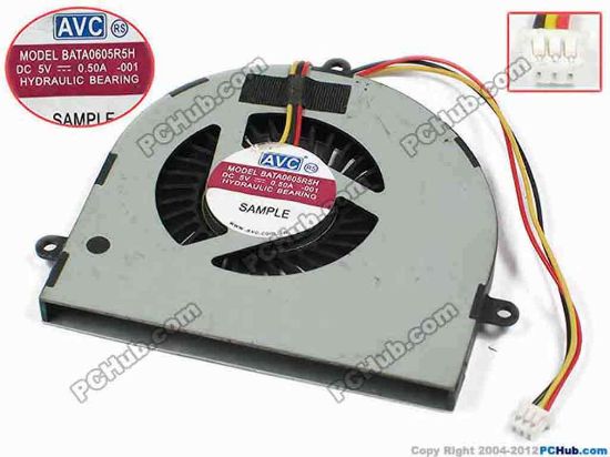 72735 AVC BATA0605R5H Cooling Fan  -001, bw63x60x6, w100x3x3, 5V 0.50A, Bare Fan AVC BATA0605R5H Cooling Fan  