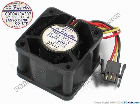 72855 Sanyo Denki 109P0412A303 Server - Square Fan sq40x40x28, w110x3x3, 12V 0.11A Sanyo Denki 109P0412A303 Server - Square Fan 