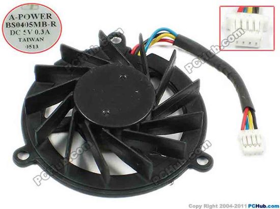72864 A-Power BS0405MB-R Cooling Fan  dia40x9, w45x4x4, 5V 0.3A, Bare Fan A-Power BS0405MB-R Cooling Fan  