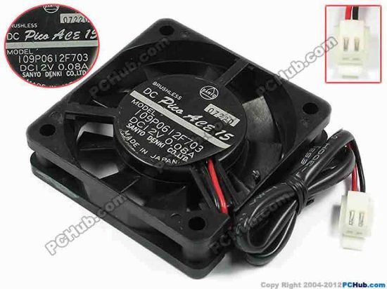 72865 Sanyo Denki 109P0612F703 Server - Square Fan sq60x60x15, w250x2x2, 12V 0.08A Sanyo Denki 109P0612F703 Server - Square Fan 