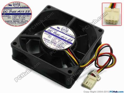 74574 Sanyo Denki 109P0812W401 Server - Square Fan sq80x80x25, w165x3x4, 12V 0.15A Sanyo Denki 109P0812W401 Server - Square Fan 