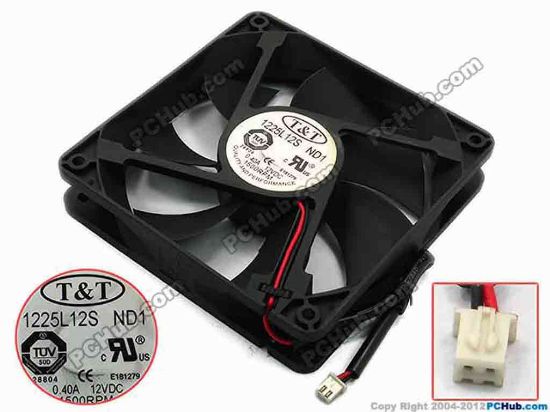 74593 T&T 1225L12S Server - Square Fan ND1, sq120x120x25, w150x2x2, 12V 0.40A T&T 1225L12S Server - Square Fan 