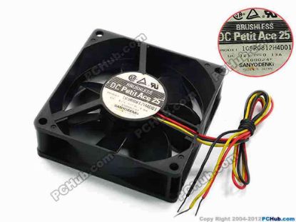 74627 Sanyo Denki 109R0812H4D01 Server - Square Fan sq80x80x25, w310x3, 12V 0.13A Sanyo Denki 109R0812H4D01 Server - Square Fan 