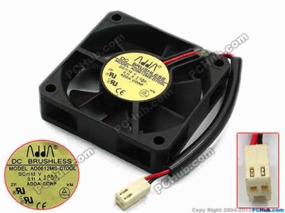 74866 ADDA AD0612MS-D70GL Server - Square Fan sq60x60x15, w90x2x2, 12V 0.11A ADDA AD0612MS-D70GL Server - Square Fan 