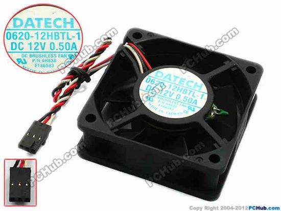 74876 JMC / DaTech 0620-12HBTL-1 Server - Square Fan P/N:6H838, sq60x60x20, w140x3x3, 12V 0.50A  JMC / DaTech 0620-12HBTL-1 Server - Square Fan 