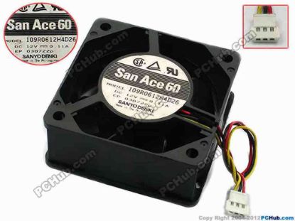 74888 Sanyo Denki 109R0612H4D26 Server - Square Fan sq60x60x25, w100x3x3, 12V 0.11A Sanyo Denki 109R0612H4D26 Server - Square Fan 