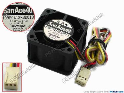 75021 Sanyo Denki 109P0412K3D013 Server - Square Fan sq40x40x28, w315x3x3, 12V 0.55A Sanyo Denki 109P0412K3D013 Server - Square Fan 