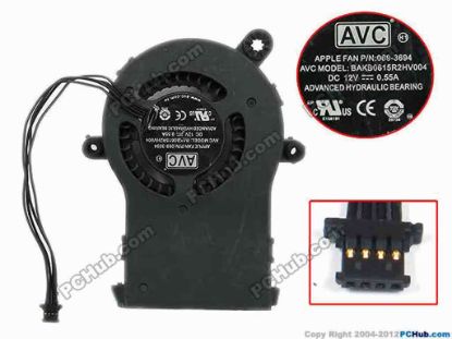 75106 AVC BAKB0615R2HV004 Server - Blower Fan APPLE P/N: 069-3694, w110x4x4, 12V 0.55A AVC BAKB0615R2HV004 Server - Blower Fan