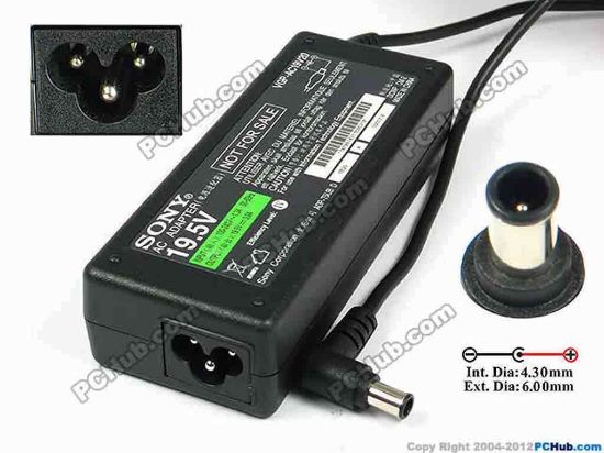 75196 Sony Vaio Parts AC Adapter- Laptop VGP-AC19V20, 19.5V 3.9A, Tip-E, 3-prong Sony Vaio Parts AC Adapter- Laptop <span class="span11" id="ctl00_ContentPlaceHolder1_ItemDesc1_lblItemDescription">
<p><span id="ctl00_ContentPlaceHolder1_ItemDesc1_lblItemDescription">Model: VGP-AC19V20<br />
Delta Electronics P/N: ADP-75UB D<br />
Sony P/N: 147997431, 1-479-974-31</span></p>
<p>INPUT: 100-240V~ 1.3A, 50-60Hz<br />
OUTPUT: 19.5V 3.9A 75W<br />
Connecter size: Int. Diameter: 4.30mm <br />
Ext. Diameter: 6.00mm<br />
Length: : 9.00mm<br />
1.4 mm Pin in the Middle </p>
<p>Dimension: 126 x 49 x 30 mm<br />
<br />
<font color="#444444" face="Verdana"><font color="#444444" face="Verdana"><font color="#444444" face="Verdana">*<font color="#444444" face="Verdana">Please take note,&nbsp;3 wire AC <a shape="rect" href="http://www.pchub.com/uph/category/356/Power-Core.html"><font color="#800080">power cord</font></a> not included.</font></font></font></font></p></span>