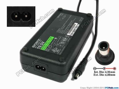75217 Sony Vaio Parts AC Adapter- Laptop 19.5V 7.7A, 6.0/4.3mm, 2-Prong Sony Vaio Parts AC Adapter- Laptop <span class="span11" id="ctl00_ContentPlaceHolder1_ItemDesc1_lblItemDescription">
<p><span id="ctl00_ContentPlaceHolder1_ItemDesc1_lblItemDescription">Model: VGP-AC19V17<br />
Sony P/N: 1-479-763-11, 147976311</span></p>
<p>INPUT: 100-240V~ 2.0A, 50-60Hz<br />
OUTPUT: 19.5V 7.7A 150W<br />
Connecter size: Int. Diameter: 4.30mm <br />
Ext. Diameter: 6.00mm<br />
Length: : 9.00mm<br />
1.4 mm Pin in the Middle </p>
<p>Dimension: 159 x&nbsp;79 x 40 mm<br />
<br />
<font color="#444444" face="Verdana"><font color="#444444" face="Verdana"><font color="#444444" face="Verdana">*<font color="#444444" face="Verdana">Please take note, 2 wire AC <a shape="rect" href="http://www.pchub.com/uph/category/356/Power-Core.html"><font color="#800080">power cord</font></a> not included.</font></font></font></font></p></span>