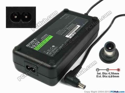 75247 Sony Vaio Parts AC Adapter- Laptop 19.5V 7.7A, 6.0/4.3mm, 2-Prong Sony Vaio Parts AC Adapter- Laptop <span class="span11" id="ctl00_ContentPlaceHolder1_ItemDesc1_lblItemDescription">
<p><span id="ctl00_ContentPlaceHolder1_ItemDesc1_lblItemDescription">Model: VGP-AC19V54<br />
</span></p>
<p>INPUT: 100-240V~ 2.0A, 50-60Hz<br />
OUTPUT: 19.5V 7.7A 150W<br />
Connecter size: Int. Diameter: 4.30mm <br />
Ext. Diameter: 6.00mm<br />
</p>
<p>Dimension: 160 x 79 x 40 mm<br />
<br />
<font color="#444444" face="Verdana"><font color="#444444" face="Verdana"><font color="#444444" face="Verdana">*<font color="#444444" face="Verdana">Please take note, 2 wire AC <a shape="rect" href="http://www.pchub.com/uph/category/356/Power-Core.html"><font color="#800080">power cord</font></a> not included.</font></font></font></font></p></span>