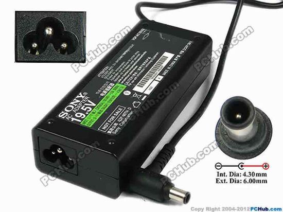 75283 Sony Vaio Parts AC Adapter- Laptop 19.5V 4.7A, 6.0/4.3mm With Pin, 3-Prong Sony Vaio Parts AC Adapter- Laptop <span class="span11" id="ctl00_ContentPlaceHolder1_ItemDesc1_lblItemDescription">
<p><span id="ctl00_ContentPlaceHolder1_ItemDesc1_lblItemDescription">Model: VGP-AC19V42<br />
</span></p>
<p>INPUT: 100-240V~ 1.5A, 50-60Hz<br />
OUTPUT: 19.5V 4.7A 90W<br />
Connecter size: Int. Diameter: 4.30mm <br />
Ext. Diameter: 6.00mm<br />
</p>
<p>Dimension: 121 x 49 x 30 mm<br />
<br />
<font color="#444444" face="Verdana"><font color="#444444" face="Verdana"><font color="#444444" face="Verdana">*<font color="#444444" face="Verdana">Please take note, 3 wire AC <a shape="rect" href="http://www.pchub.com/uph/category/356/Power-Core.html"><font color="#800080">power cord</font></a> not included.</font></font></font></font></p></span>