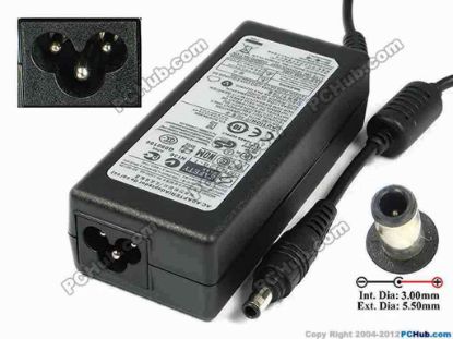 75297 Samsung Laptop Common Item (Samsung Laptop) AC Adapter- Laptop 19V 3.16A, 5.5/3.0mm With Pin, 3-Prong Samsung Laptop Common Item (Samsung Laptop) AC Adapter- Laptop <span style="font-size: medium; font-family: simsun; color: #000000">
<div style="border-left-width: 0px; font-size: 10pt; font-family: verdana, sans-serif; border-right-width: 0px; border-bottom-width: 0px; color: #404040; padding-bottom: 2px; padding-top: 2px; padding-left: 2px; padding-right: 2px; border-top-width: 0px; background-color: #ffffff">
<p>AC Adapter Model: AD-6019R</p>
<p>INPUT: 100-240V~2.0A, 50-60Hz<br />
OUTPUT: 19V 3.16A 60W<br />
Connecter size: Int. Diameter: 3.00mm&nbsp;&nbsp;&nbsp;&nbsp;&nbsp;<br />
&nbsp;&nbsp;&nbsp;&nbsp;&nbsp;&nbsp;&nbsp;&nbsp;&nbsp;&nbsp;&nbsp;&nbsp;&nbsp;&nbsp;&nbsp;&nbsp;&nbsp;&nbsp;&nbsp;&nbsp;&nbsp;&nbsp; Ext. Diameter: 5.50mm</p>
<p>Dimension: 107 x&nbsp;47 x 30 mm</p>
<p>*Please take note, 3 wire AC power cordnot included.</p></div></span>