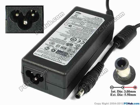 75297 Samsung Laptop Common Item (Samsung Laptop) AC Adapter- Laptop 19V 3.16A, 5.5/3.0mm With Pin, 3-Prong Samsung Laptop Common Item (Samsung Laptop) AC Adapter- Laptop <span style="font-size: medium; font-family: simsun; color: #000000">
<div style="border-left-width: 0px; font-size: 10pt; font-family: verdana, sans-serif; border-right-width: 0px; border-bottom-width: 0px; color: #404040; padding-bottom: 2px; padding-top: 2px; padding-left: 2px; padding-right: 2px; border-top-width: 0px; background-color: #ffffff">
<p>AC Adapter Model: AD-6019R</p>
<p>INPUT: 100-240V~2.0A, 50-60Hz<br />
OUTPUT: 19V 3.16A 60W<br />
Connecter size: Int. Diameter: 3.00mm&nbsp;&nbsp;&nbsp;&nbsp;&nbsp;<br />
&nbsp;&nbsp;&nbsp;&nbsp;&nbsp;&nbsp;&nbsp;&nbsp;&nbsp;&nbsp;&nbsp;&nbsp;&nbsp;&nbsp;&nbsp;&nbsp;&nbsp;&nbsp;&nbsp;&nbsp;&nbsp;&nbsp; Ext. Diameter: 5.50mm</p>
<p>Dimension: 107 x&nbsp;47 x 30 mm</p>
<p>*Please take note, 3 wire AC power cordnot included.</p></div></span>