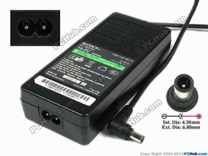 75313 Sony Vaio Parts AC Adapter- Laptop 19.5V 4.7A, 6.0/4.3mm With Pin, 2-Prong, New Sony Vaio Parts AC Adapter- Laptop <span class="span11" id="ctl00_ContentPlaceHolder1_ItemDesc1_lblItemDescription">Model: VGP-AC19V14<br />
Sony P/N: 14814022,&nbsp;<font face="Arial"><span style="font-family: verdana, sans-serif">1-481-402-2</span><br />
</font><br />
INPUT: 100-240V~ 1.3A-0.6A, 50-60Hz<br />
OUTPUT: 19.5V 4.7A 90W<br />
Connecter size: Int. Diameter: 4.30mm <br />
Ext. Diameter: 6.00mm<br />
Length: : 9.00mm<br />
<p>Dimension: 140 x 63 x 30 mm<br />
<br />
<font color="#444444" face="Verdana"><font color="#444444" face="Verdana"><font color="#444444" face="Verdana">*<font color="#444444" face="Verdana">Please take note, 2 wire AC <a shape="rect" href="http://www.pchub.com/uph/category/356/Power-Core.html"><font color="#800080">power cord</font></a> not included</font></font></font></font></p></span>