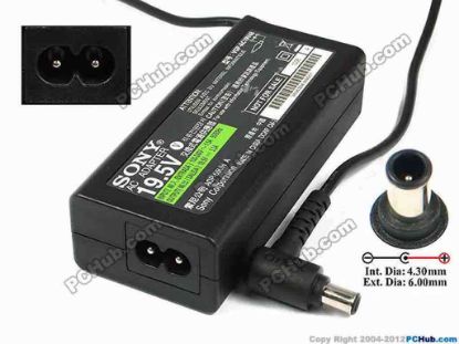 75318 Sony Vaio Parts AC Adapter- Laptop 19.5V 3.3A, 6.0/4.3mm With Pin, 2-Prong, New Sony Vaio Parts AC Adapter- Laptop <p><span id="ctl00_ContentPlaceHolder1_ItemDesc1_lblItemName1">Sony Vaio Parts AC Power Adapter</span> </p>
<p><span id="ctl00_ContentPlaceHolder1_ItemDesc1_lblItemDescription">Model: VGP-AC19V48<font face="Arial"><br />
</font><br />
INPUT: 100-240V~ 1.5A, 50-60Hz<br />
OUTPUT: 19.5V 3.3A 64W<br />
Connecter size: Int. Diameter: 4.30mm <br />
Ext. Diameter: 6.00mm<br />
</span></p>
<p>Dimension: 106 x 45 x 28 mm<br />
<br />
<font face="Verdana" color="#444444"><font face="Verdana" color="#444444"><font face="Verdana" color="#444444">*<font face="Verdana" color="#444444">Please take note, 2 wire AC <a href="http://www.pchub.com/uph/category/356/Power-Core.html"><font color="#800080">power cord</font></a> not included</font></font></font></font></p>