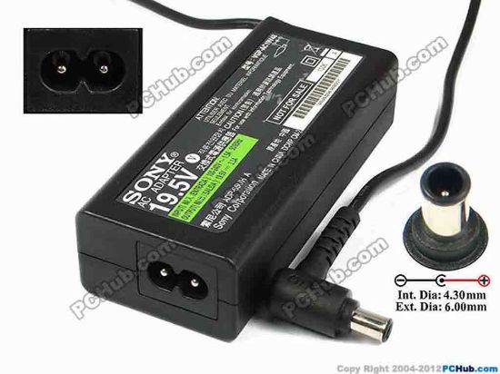 75318 Sony Vaio Parts AC Adapter- Laptop 19.5V 3.3A, 6.0/4.3mm With Pin, 2-Prong, New Sony Vaio Parts AC Adapter- Laptop <p><span id="ctl00_ContentPlaceHolder1_ItemDesc1_lblItemName1">Sony Vaio Parts AC Power Adapter</span> </p>
<p><span id="ctl00_ContentPlaceHolder1_ItemDesc1_lblItemDescription">Model: VGP-AC19V48<font face="Arial"><br />
</font><br />
INPUT: 100-240V~ 1.5A, 50-60Hz<br />
OUTPUT: 19.5V 3.3A 64W<br />
Connecter size: Int. Diameter: 4.30mm <br />
Ext. Diameter: 6.00mm<br />
</span></p>
<p>Dimension: 106 x 45 x 28 mm<br />
<br />
<font face="Verdana" color="#444444"><font face="Verdana" color="#444444"><font face="Verdana" color="#444444">*<font face="Verdana" color="#444444">Please take note, 2 wire AC <a href="http://www.pchub.com/uph/category/356/Power-Core.html"><font color="#800080">power cord</font></a> not included</font></font></font></font></p>