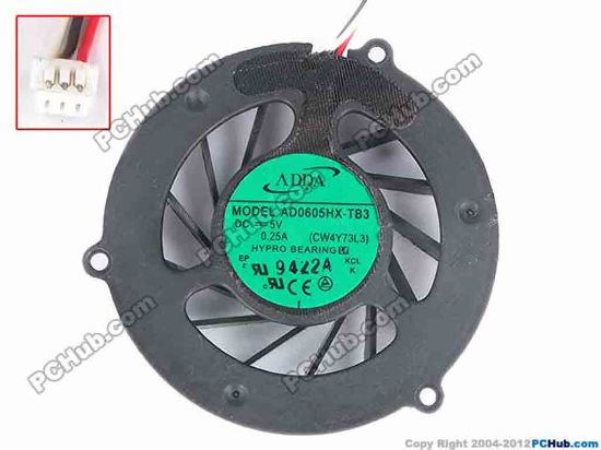 76966 ADDA AD0605HX-TB3 Cooling Fan  CW4Y73L3, dia48x10, w30x3x3, 0.25A, Bare Fan ADDA AD0605HX-TB3 Cooling Fan  