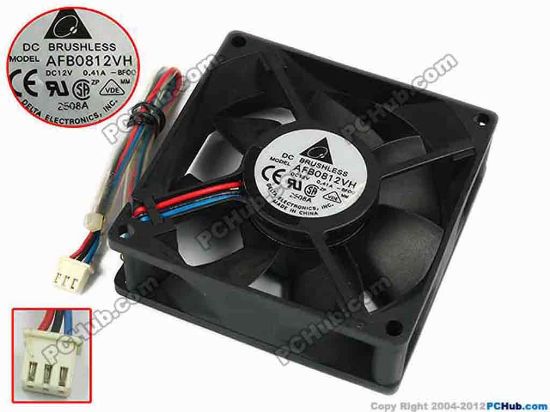 77223 Delta Electronics AFB0812VH Server - Square Fan -BF00, sq80x80x25, w140x3x3, 12V 0.41A Delta Electronics AFB0812VH Server - Square Fan 