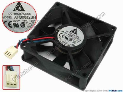 77246 Delta Electronics AFB0812SH Server - Square Fan -BR00, sq80x80x25, w15x3x3, 12V 0.51A Delta Electronics AFB0812SH Server - Square Fan 