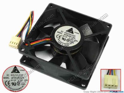 77267 Delta Electronics AFB0812H Server - Square Fan -5V52, sq80x80x25, w100x4x4, 12V 0.24A Delta Electronics AFB0812H Server - Square Fan 