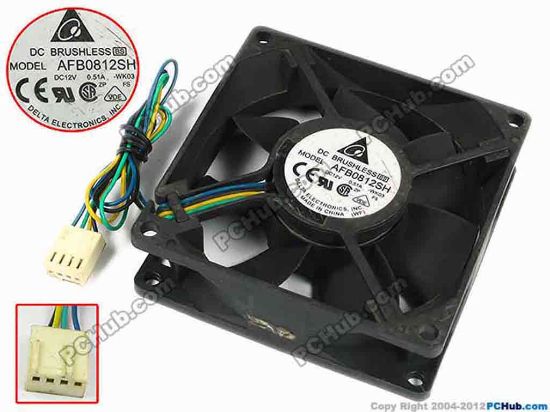 77290 Delta Electronics AFB0812SH Server - Square Fan -WK03, sq80x80x25, w210x4x4, 12V 0.51A Delta Electronics AFB0812SH Server - Square Fan 