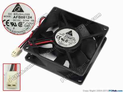 77297 Delta Electronics AFB0812H Server - Square Fan -SB, sq80x80x25, w135x2x2, 12V 0.24A Delta Electronics AFB0812H Server - Square Fan 