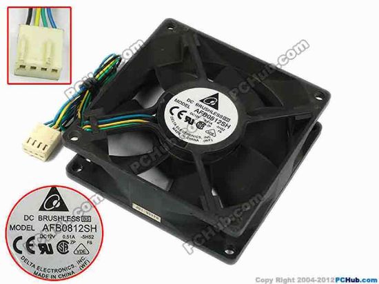 77308 Delta Electronics AFB0812SH Server - Square Fan -5H52, sq80x80x25, w210x4x4, 12V 0.51A Delta Electronics AFB0812SH Server - Square Fan 