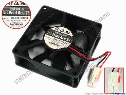 77317 Sanyo Denki 109R0812H434 Server - Square Fan sq80x80x25, w60x2x2, 12V 0.13A Sanyo Denki 109R0812H434 Server - Square Fan 