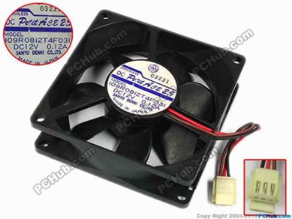 77321 Sanyo Denki 109R0812T4F031 Server - Square Fan sq80x80x25, w65x3x3, 12V 0.12A Sanyo Denki 109R0812T4F031 Server - Square Fan 