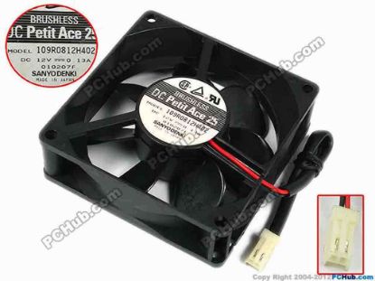 77322 Sanyo Denki 109R0812H402 Server - Square Fan sq80x80x25, w115x2x2, 12V 0.13A Sanyo Denki 109R0812H402 Server - Square Fan 