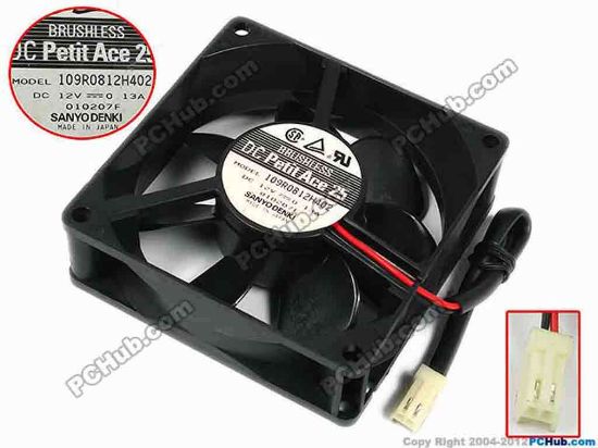 77322 Sanyo Denki 109R0812H402 Server - Square Fan sq80x80x25, w115x2x2, 12V 0.13A Sanyo Denki 109R0812H402 Server - Square Fan 