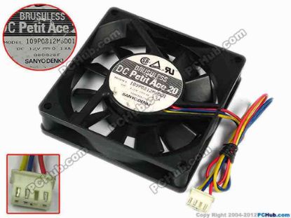 77326 Sanyo Denki 109P0812M6D01 Server - Square Fan sq80x80x20, w205x3x4, 12V 0.13A Sanyo Denki 109P0812M6D01 Server - Square Fan 