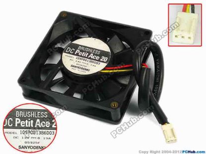 77327 Sanyo Denki 109P0813B6D03 Server - Square Fan sq80x80x20, w185x3x3, 13V 0.19A Sanyo Denki 109P0813B6D03 Server - Square Fan 