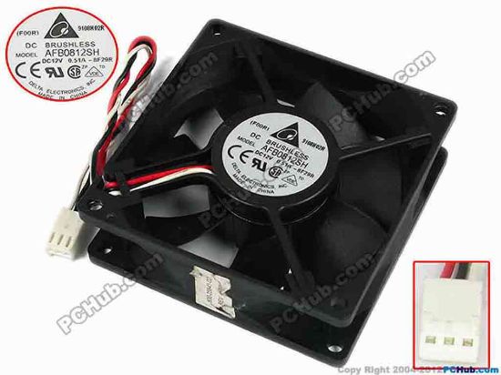 77364 Delta Electronics AFB0812SH Server - Square Fan -8F29R, sq80x80x25, w140x3x3, 12V 0.51A Delta Electronics AFB0812SH Server - Square Fan 