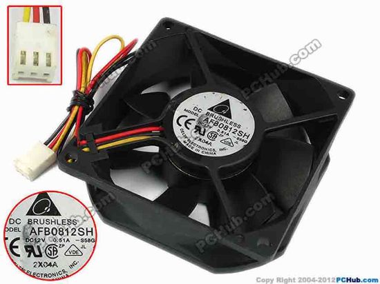 77372 Delta Electronics AFB0812SH Server - Square Fan -S58G, sq80x80x25, w220x3x3, 12V 0.51A Delta Electronics AFB0812SH Server - Square Fan 