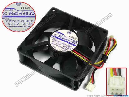 77373 Sanyo Denki 109R0812H4E01 Server - Square Fan sq80x80x25, w145x3x3, 12V 0.13A Sanyo Denki 109R0812H4E01 Server - Square Fan 