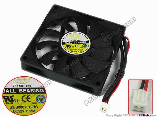77385 GLOBE FAN B0801512HG Server - Square Fan sq80x80x15, w250x2x2, 12V 0.19A GLOBE FAN B0801512HG Server - Square Fan 