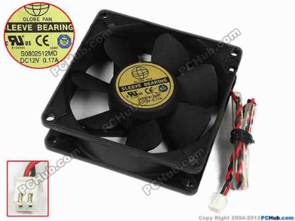 77389 GLOBE FAN S0802512MD Server - Square Fan sq80x80x25, w175x2x2, 12V 0.17A GLOBE FAN S0802512MD Server - Square Fan 