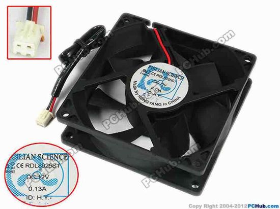 77392 RUILIAN / HENG YANG RDL8025S1 Server - Square Fan sq80x80x25, w165x2x2, 12V 0.13A RUILIAN / HENG YANG RDL8025S1 Server - Square Fan