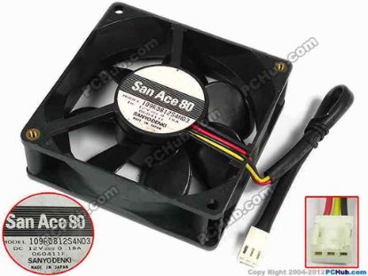 77423 Sanyo Denki 109R0812S4N03 Server - Square Fan sq80x80x25, w150x3x3, 12V 0.18A  Sanyo Denki 109R0812S4N03 Server - Square Fan 