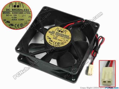 77473 ADDA AD0812MS-A70GL Server - Square Fan (TC), sq80x80x25, w140x2x2, 12V 0.15A ADDA AD0812MS-A70GL Server - Square Fan 