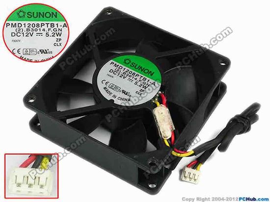 77510 SUNON PMD1208PTB1-A Server - Square Fan (2).B3014.F.GN, sq80x80x25, w185x3x3, 12V 5.2W SUNON PMD1208PTB1-A Server - Square Fan 