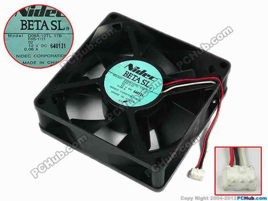 77535 Nidec D08A-12TL Server - Square Fan 17B, FH5-1111, sq80x80x25, w50x3x3, 12V 0.06A Nidec D08A-12TL Server - Square Fan 