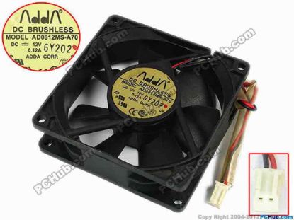 77543 ADDA AD0812MS-A70 Server - Square Fan sq80x80x25, w135x2x2, 12V 0.12A ADDA AD0812MS-A70 Server - Square Fan 