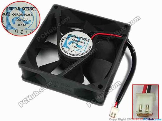 77560 RUILIAN / HENG YANG RDM8025S Server - Square Fan sq80x80x25, w80x2x2, 12V 0.11A RUILIAN / HENG YANG RDM8025S Server - Square Fan 