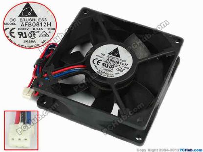 77564 Delta Electronics AFB0812H Server - Square Fan -R00, sq80x80x25, w200x3x3, 12V 0.24A Delta Electronics AFB0812H Server - Square Fan 